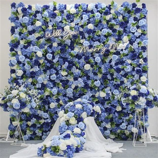 Blå konstgjorda blomma vägg för fest bakgrund